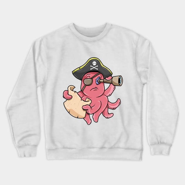 Octopus Pirate Treasure map Binoculars Crewneck Sweatshirt by Markus Schnabel